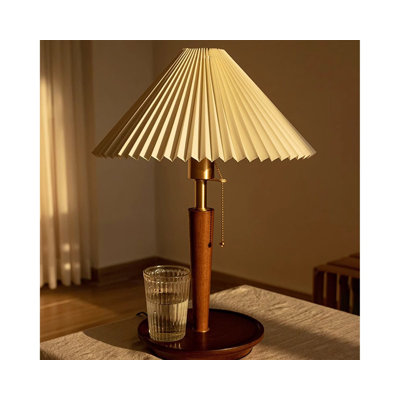 Mid Century Modern Accent Walnut Table Lamp, 3 Color Temperature Dimmable