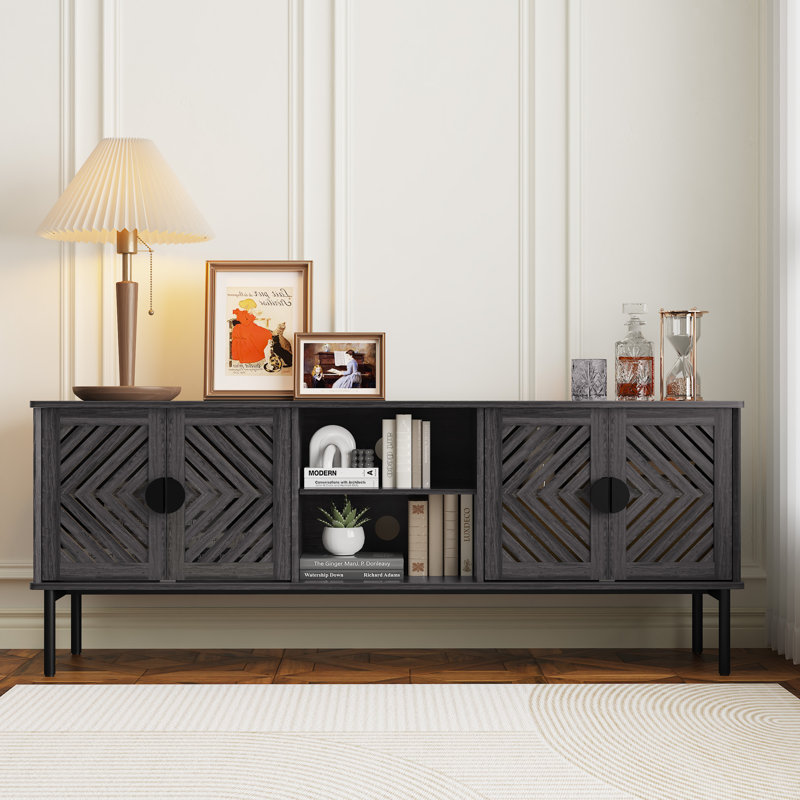 Meuble télé 63 po avec tablettes à 2 couches, Noir