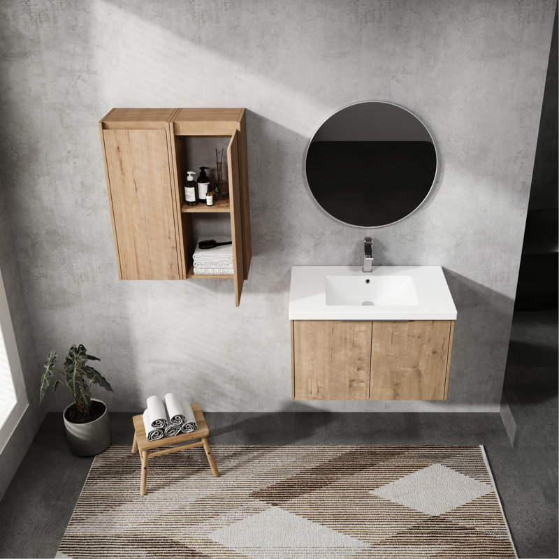 Meuble-lavabo de salle de bain avec lavabo et armoire latérale de 30 po, contemporain, à fermeture douce pour salle de bain luxueuse murale moderne