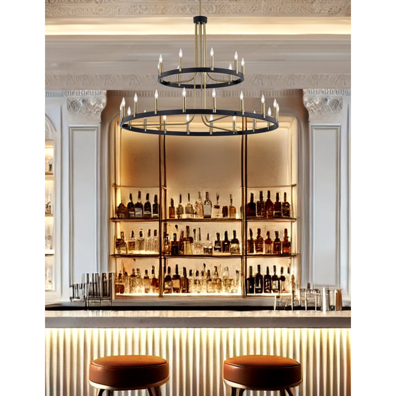 27 - Light Dimmable Wagon Wheel Chandelier