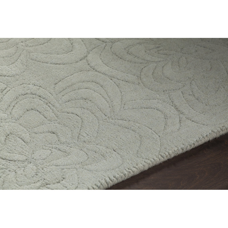 Kevinson Hand Tufted Wool Muted Blue Gray Loop Pile Cut High Low Floral Transitional Area Rug, Rectangle  9' x 13'