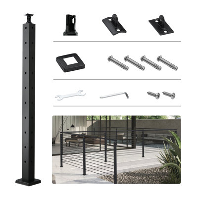 VEVOR Steel Cable Railing Post with Pre-Drilled L-shaped Holes for Corner
