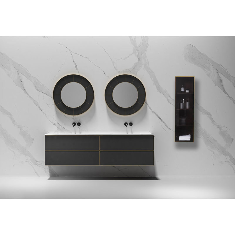 Luce 13" Wall-Mounted Side Cabinet, Dark Walnut/Dark Gold