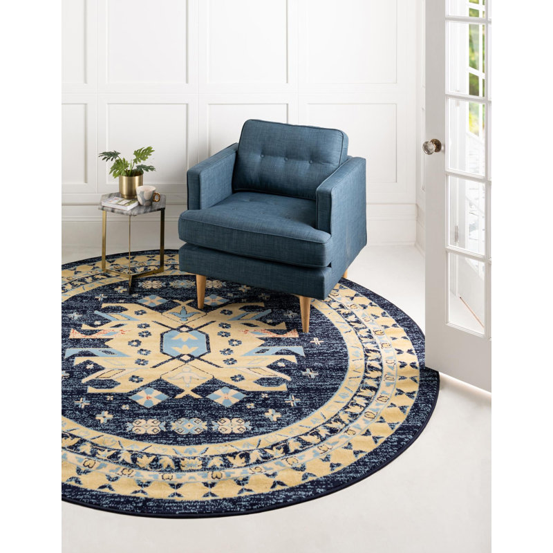 Tapis bleu marine Eesi Southwestern, Rond 8 pi