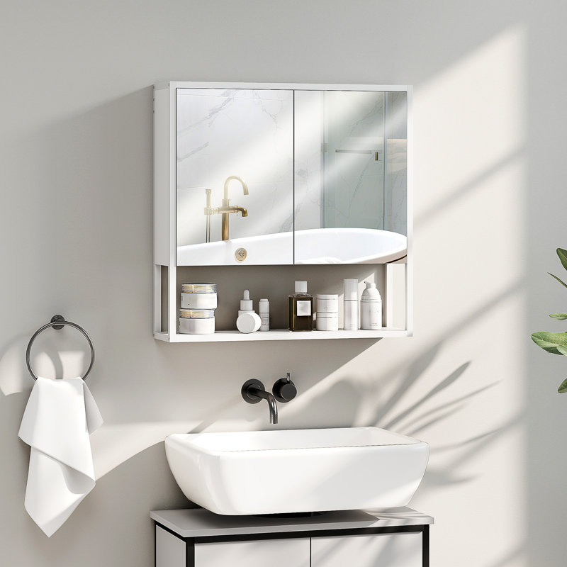 23.6mm W 23.6mm H Wall Mounted Required Framed Medicine Cabinet Mirror Adjustable, White