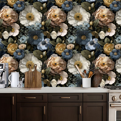 Papier peint adhésif peler et coller en PVC, revêtement mural auto-adhésif amovible avec imprimé floral rétro botanique lumineux, imperméable pour la décoration intérieure - rouleau