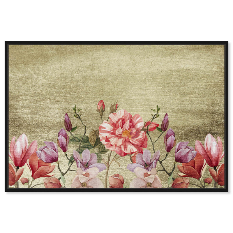 Shimmering Vintage Flowers Canvas Vintage Farm Wall Art by Hokku Designs, 11" H x 16" W, Black Framed