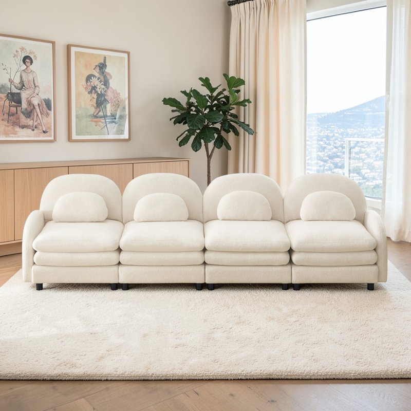 Canapé 4 places Genveve Teddy, H 35,4 po x l 129,1 po x P 33,8 po, Blanc beige