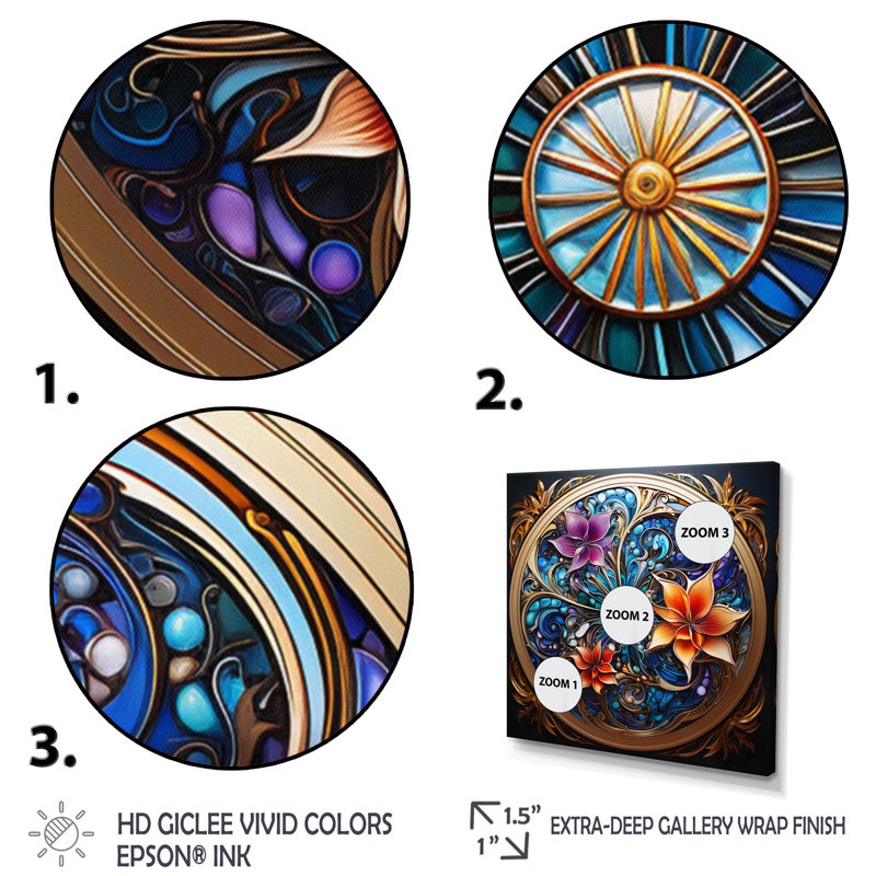 Impression rétro sur toile, mandala floral doré rétro I, H 16 po x l 16 po x P 1 po, Cadre simple argenté