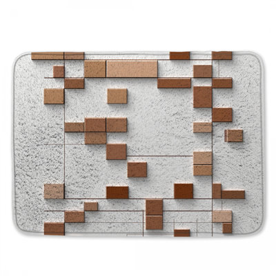 Brown Geometric Squares Bath Mat