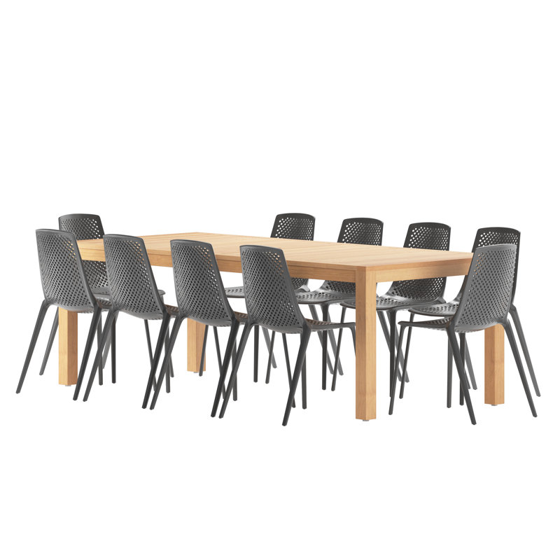 Anautica 10 - Person Eucalyptus and Teak Solid Wood Patio Dining Set Umbrella Hole Included Rectangular Table