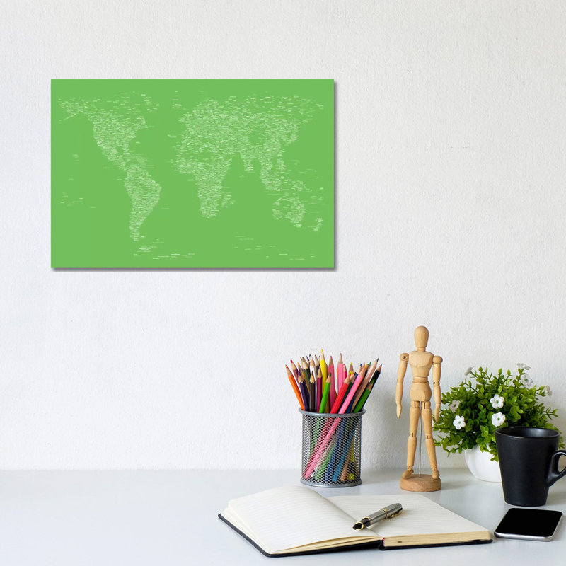 Font World Map (Light Green) by Michael Tompsett - Wrapped Canvas Gallery-Wrapped Canvas Giclée