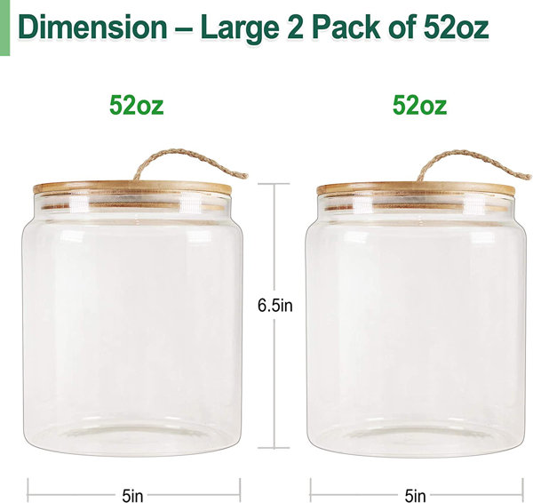 4 Pack Glass Storage Jars with Airtight Bamboo Lid 27 OZ Glass Food Storage  Jar