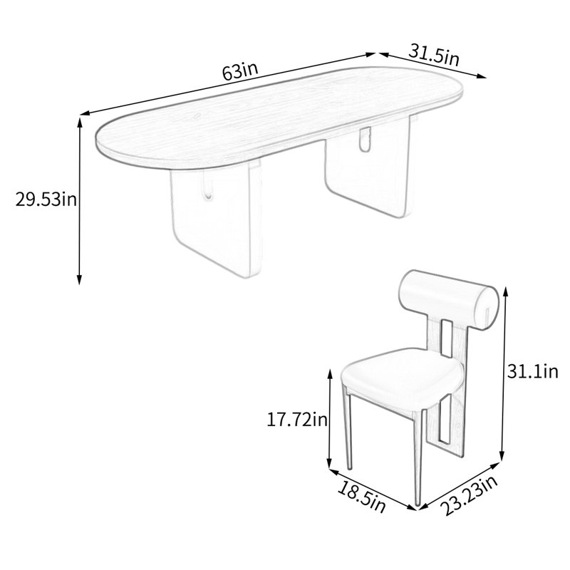 Ensemble de salle à manger Annechien, H 29,53 po x L 63 po x l 31,5 po, Blanc, 7