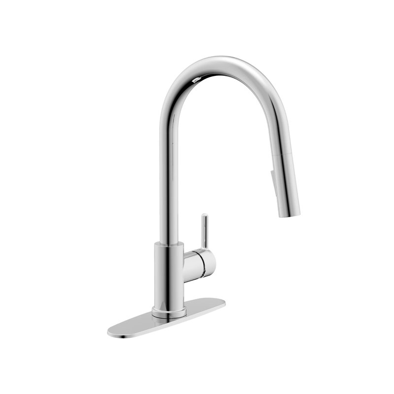 Craftx JOVI Single Handle Modern Pull Down Kitchen Faucet With Deck Plate, Polished Chrome