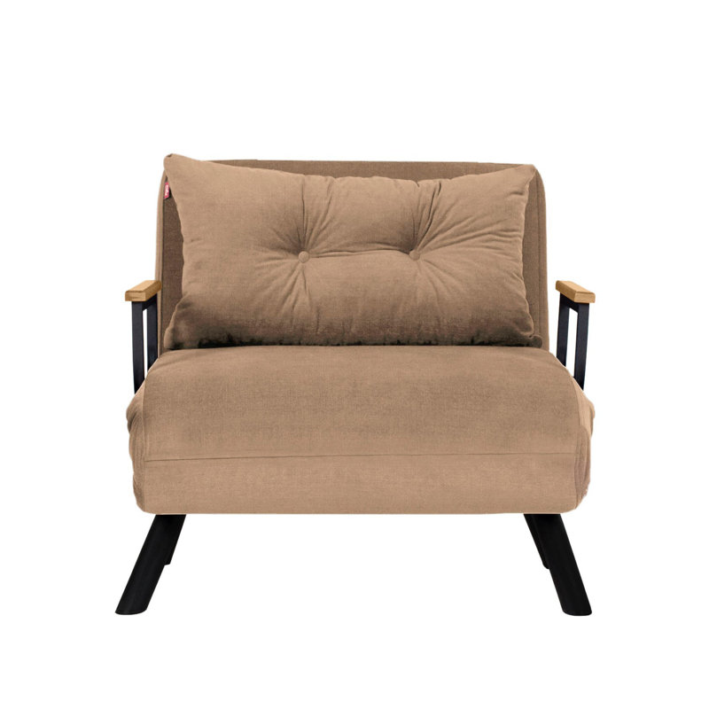 1-Seat Sofa-Bed with Adjustable Backrest, Light Brown | 100% Metal Frame & 100% Polyester Fabric | Dimensions: 26.8 x 26.4 x 16.1 inches | Easy Conversion to Bed | Max Weight Capacity: 220 lbs | Rebonded Foam Cushioning