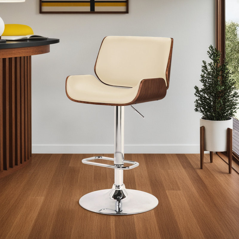Swivel Upholstered Adjustable Height Counter Stool, Chrome/Cream