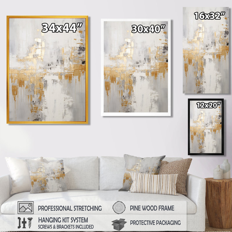 Soleil doré à travers la brume - art mural abstrait, salon, H 32 po x l 24 po x P 1 po, Toile avec cadre flottant noir