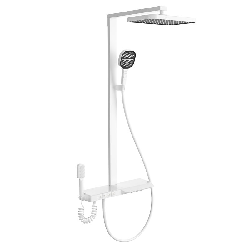 Système de douche 13 po 4 fonctions thermostatiques, pomme de douche à pluie exposée, douche à main à 4 réglages, robinet de baignoire et pulvérisateur de bidet