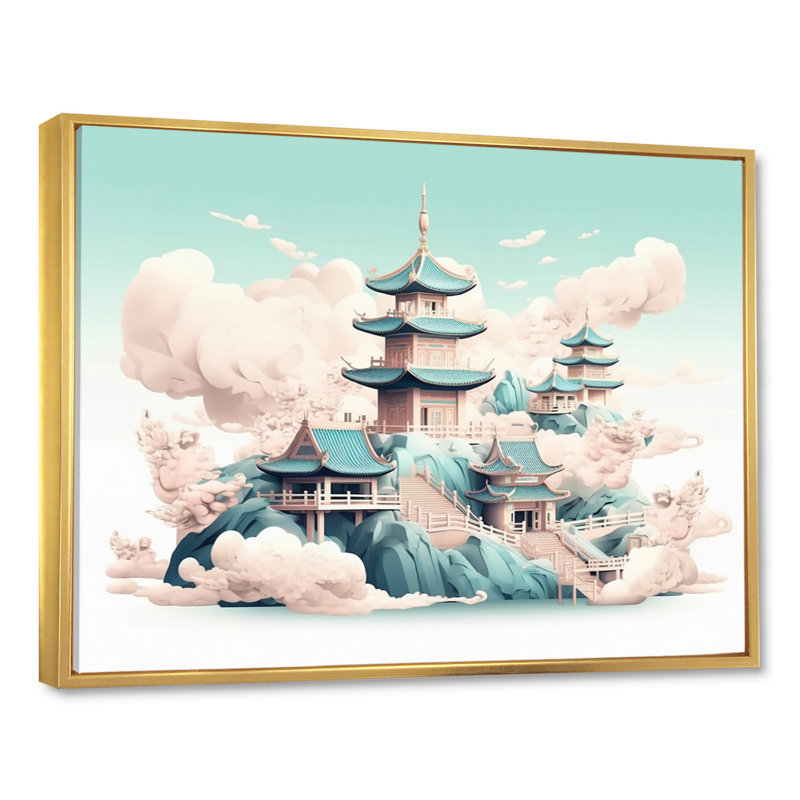 Illustration d'une montagne asiatique et d'un lac II, reproduction sur toile, H 30 po x l 40 po x P 1,5 po