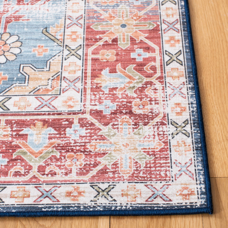 Deblois Oriental Blue/Rust Area Rug, Rectangle 3' x 5'