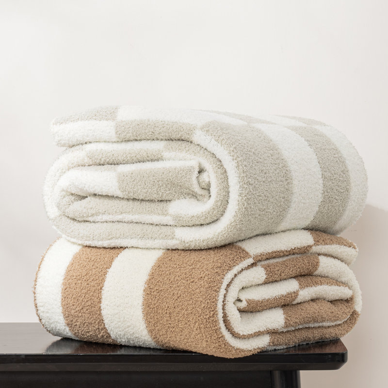 Super Soft Checkered Knit Throw Blanket for Couch, 50" W x 60" L