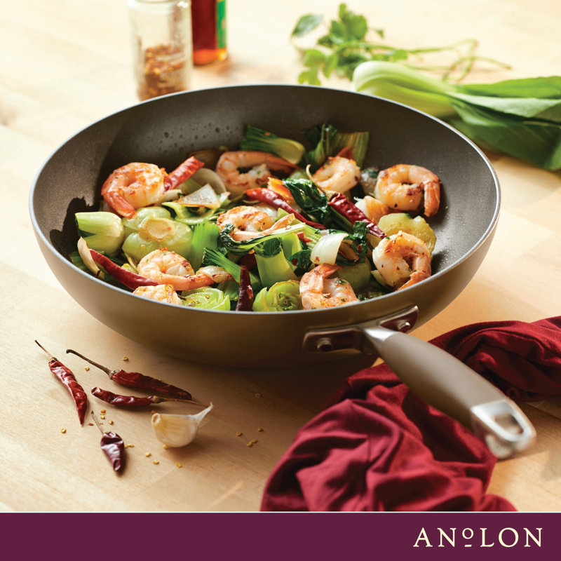 Anolon Advanced Home Hard Anodized Nonstick Stir Fry Pan / Wok, 12 Inch, Brown