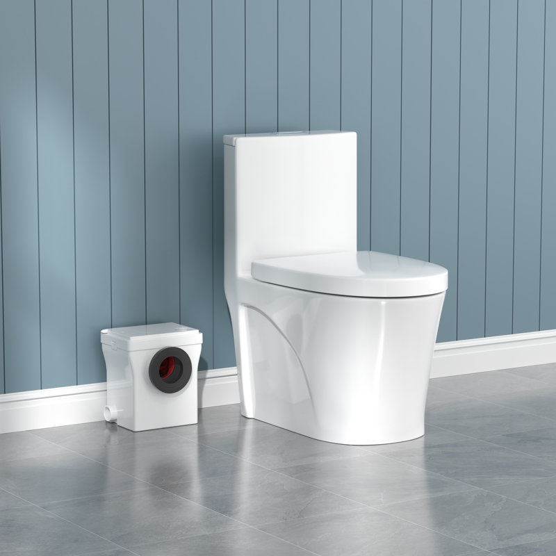 Macerating Toilet System With 600W Macerator Pump, Space-Saving Up Flush Toilet For Basement
