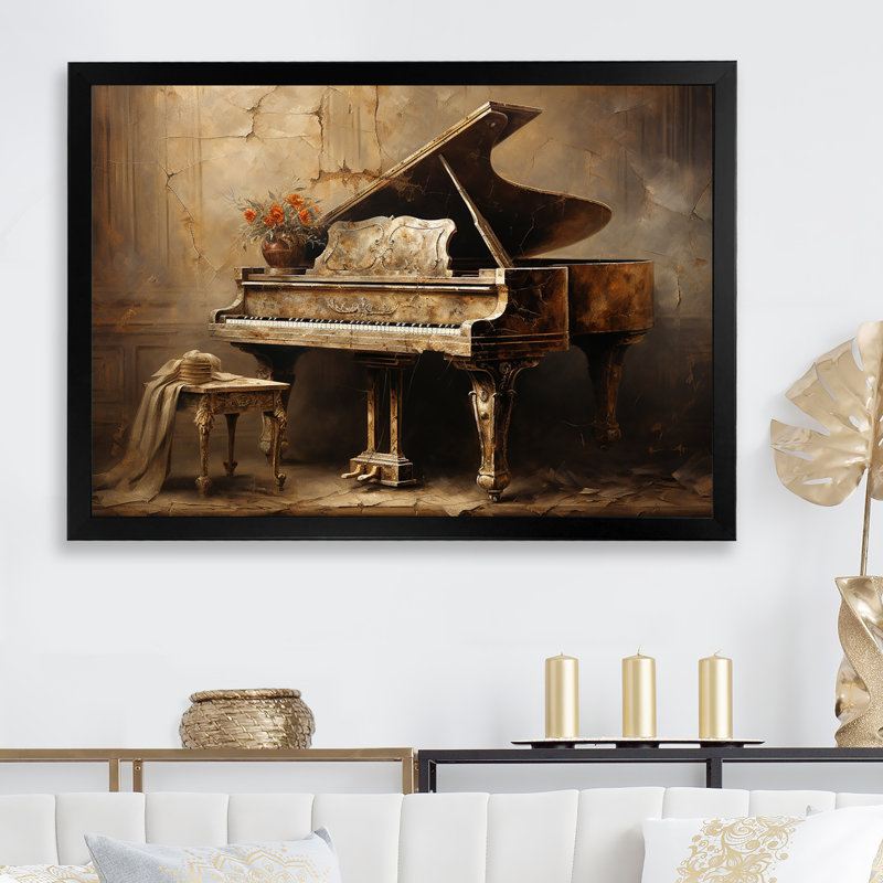 Vintage Piano Pianos Past - Music Piano, art mural, Cadre simple noir, H 16 po x l 32 po x P 1 po