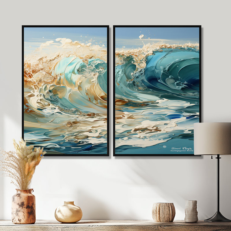 «Ocean Charm», art nautique sur toile turquoise, Black, 36" H x 48" W, Impression encadrée flottante