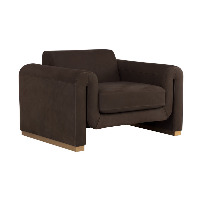 46.75'' Wide Genuine Leather Top Grain Leather Lounge Chair - Brown, Dark Brown Genuine Leather
