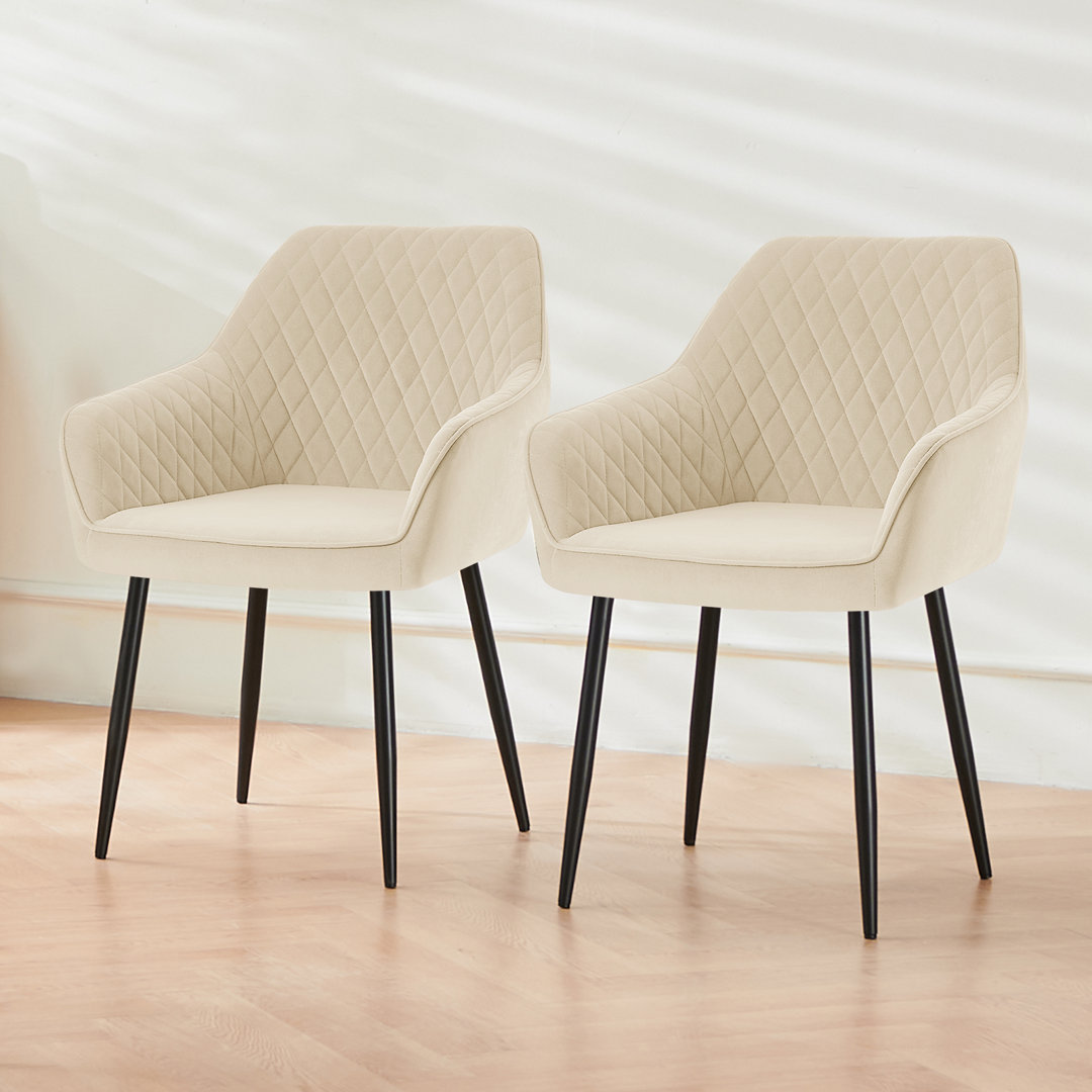 Sexton Upholstered Diamond Stitching Velvet Arm Dining Chair with Thick Cushion