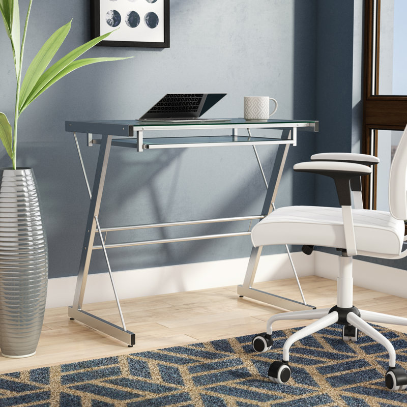 Sarisha Glass Desk with Keyboard Tray, Silver