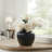 2-Piece 5-Inch Black Textured Striped Round Ceramic Vases