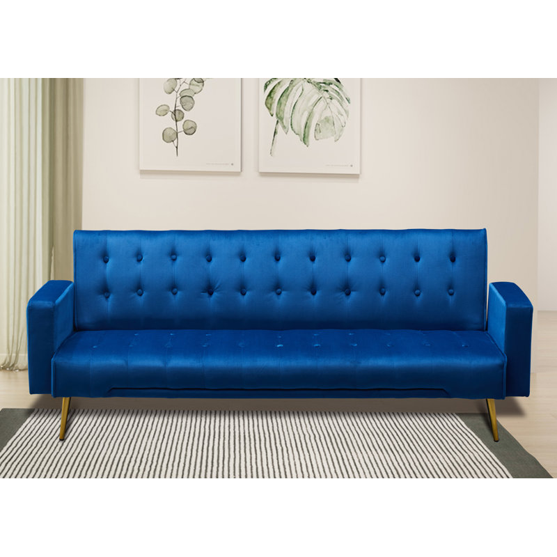Verdeen Twin 74'' Velvet Convertible Sofa, Blue Velvet