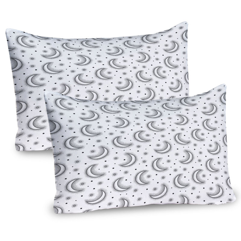 Charcoal Grey and White Moon Phase Microfiber Pillow Sham Set