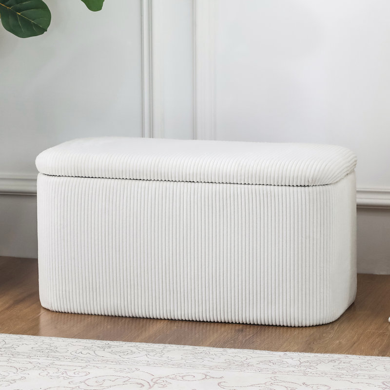Rectangle Velvet Storage Ottoman Bench, White