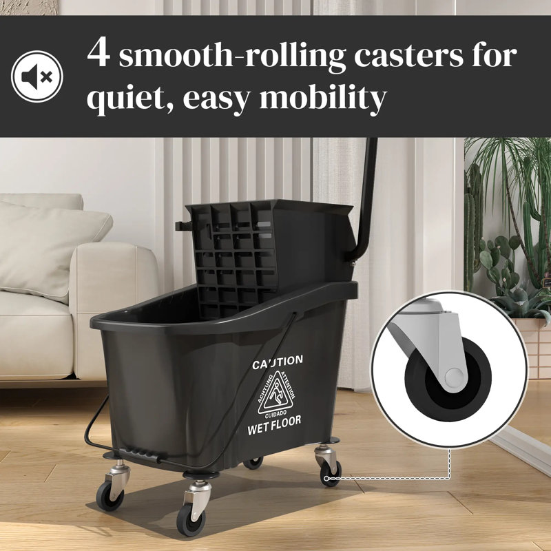 38 Quart Mop Bucket With Down Press Wringer On Wheels, Rolling Floor Cleaning Bucket With Handle, Commercial Cleaning System