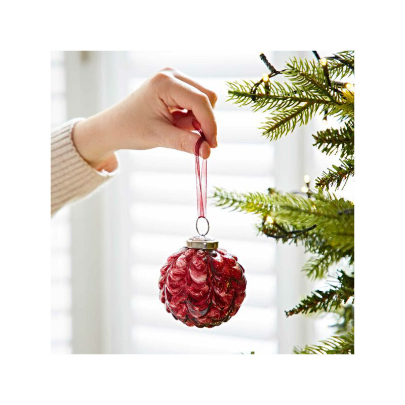 7cm Marble Glass Bauble, Red