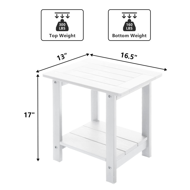 Table d'appoint de patio Adirondack - Table de bout antirouille pour jardin ou bord de piscine, Blanc