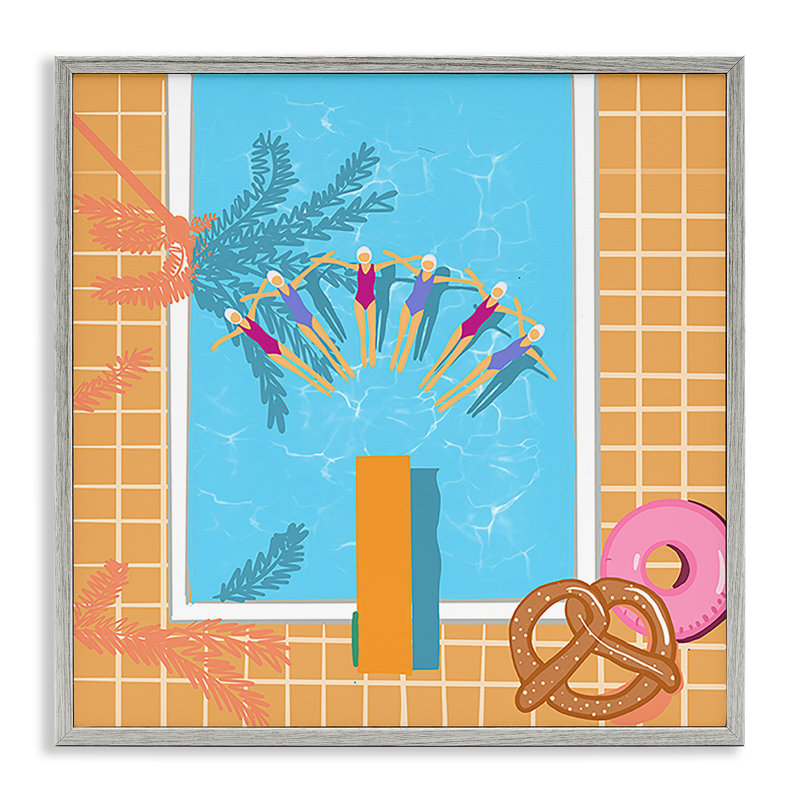In Sync Pool Swimmers Framed Giclee Art by Ashley Singleton, Farmhouse Gray Framed Giclee, 24'' H X 24'' W