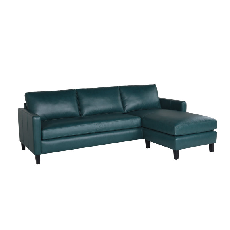 Upholstered L-Shaped Sectional Left Hand Facing, Bilateral Turquoise Genuine Leather