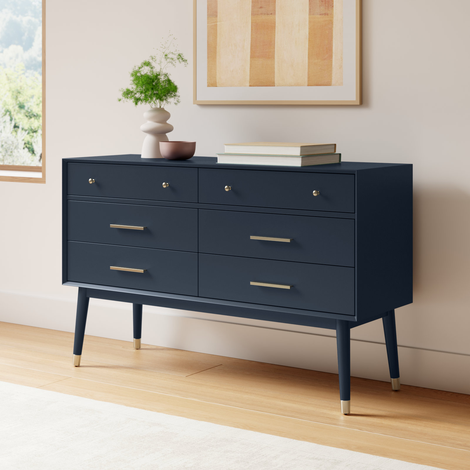 Samuel 6 - Drawer Double Dresser, Navy/Brass