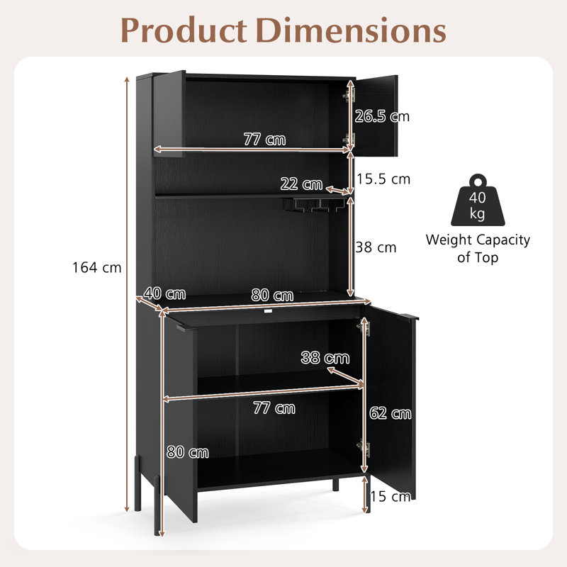 164cm Kitchen Pantry, Black