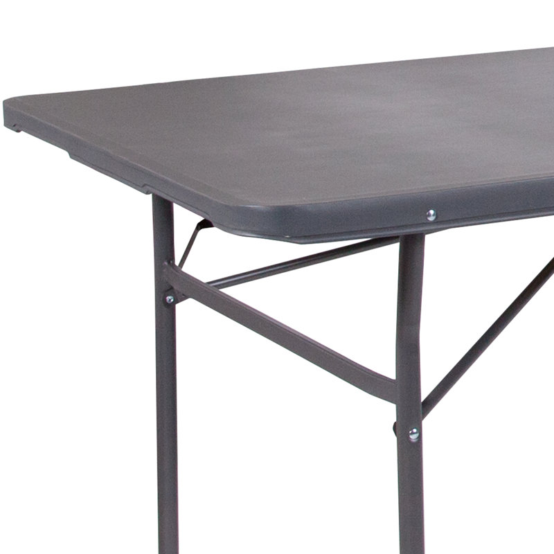 6-Foot Dark Gray Plastic Bi-Fold Folding Table with Metal Frame