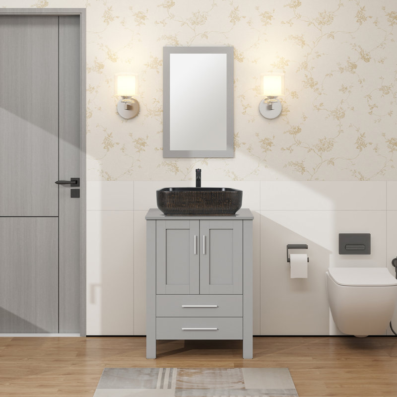 24 po X P 20 po P 32 po Meuble-lavabo gris H avec comptoir à surface solide gris