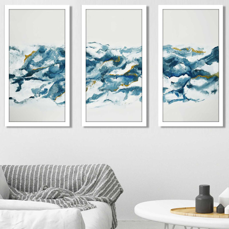 Into the Blue - 3 pièces, H 25,5 po x l 40,5 po x P 1 po, Cadre blanc