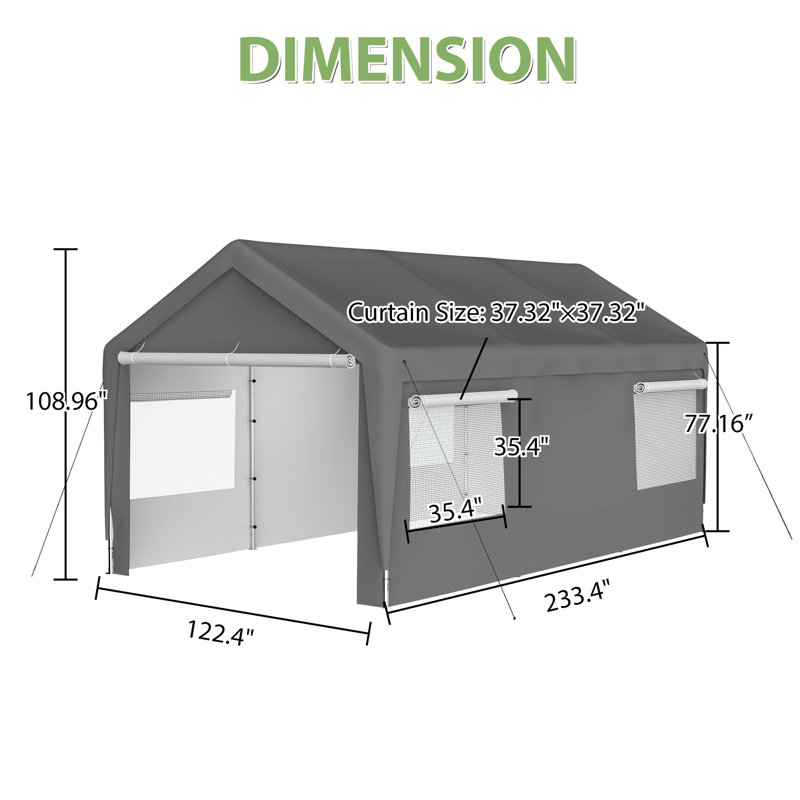 Auvent pour abri d'auto robuste 10 pi x 20 pi - antirouille, fenêtres ventilées, structure en tissu larme stable, fabrication en métal,