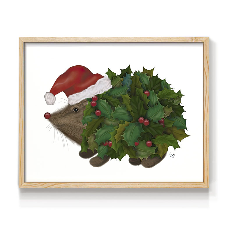 Hérisson de Noël - impression encadrée - réaménageable, H 8 po x l 10 po, Natural