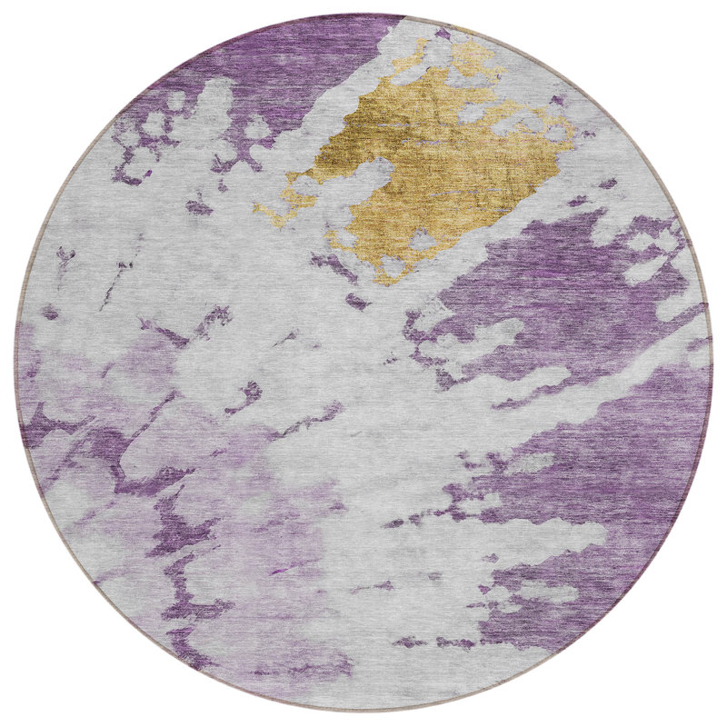 Tapis d'intérieur rond lavable abstrait mauve et lavande 8 pi